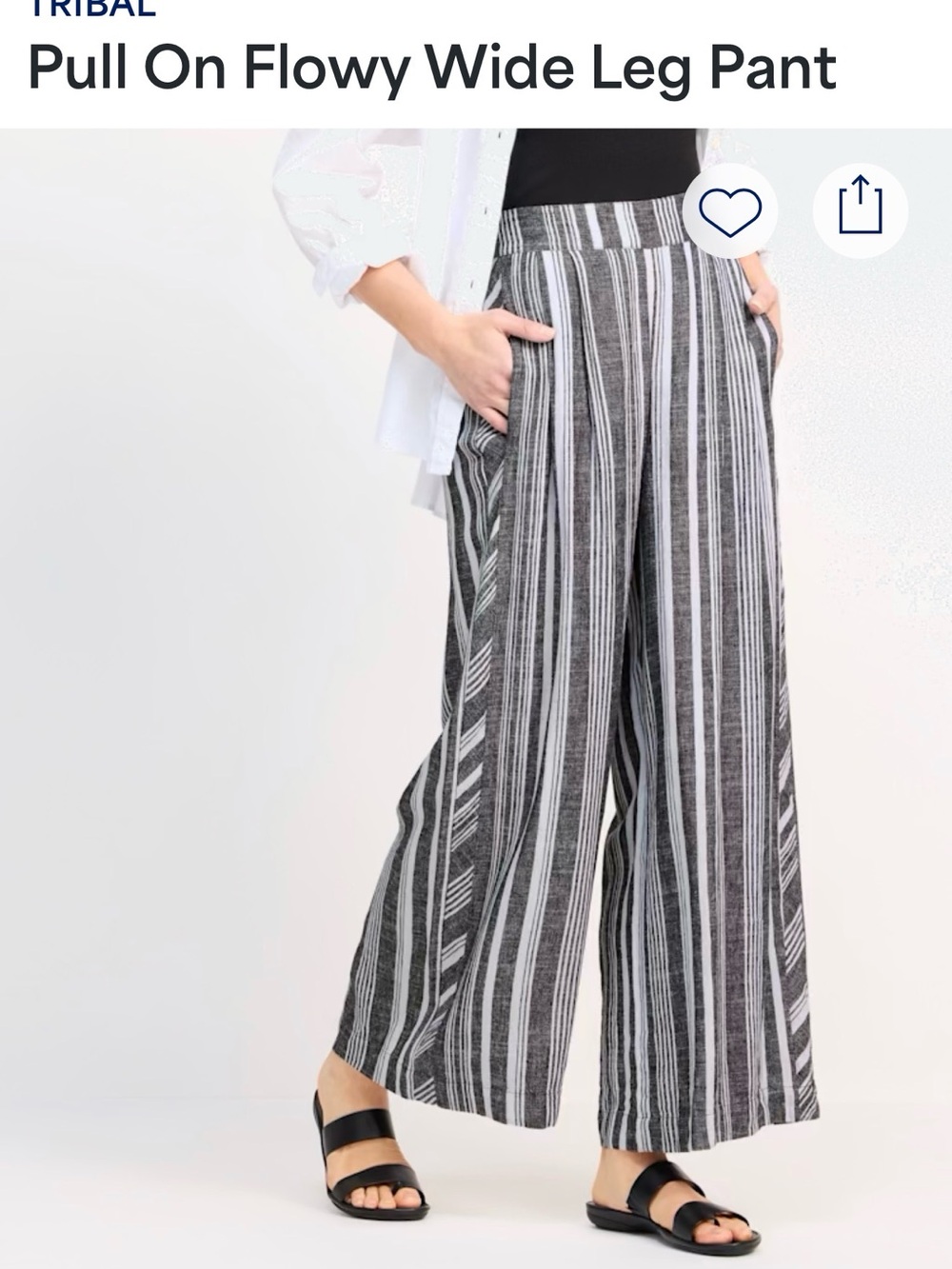 Tribal Black & White Striped Pull-On Wide Leg Pants